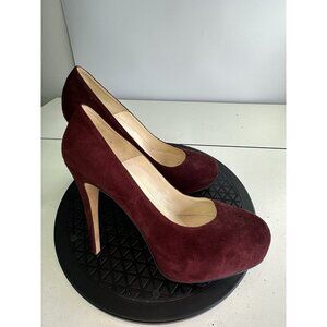 Brian Atwood POWER Burgundy Suede Platform Pumps Shoes Heels 38 / 7.5 US
